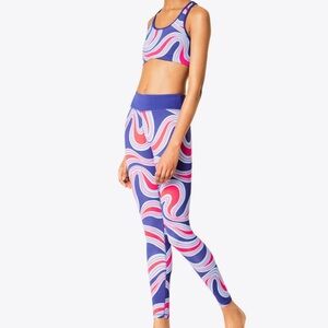 Tory Sport Vibrant Swirl Print Sports Bra & Legging Set - Purple Pink White